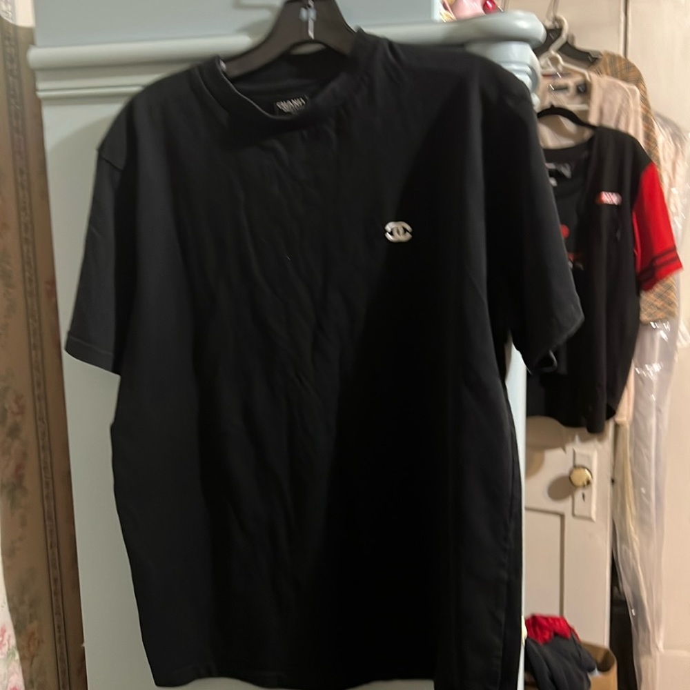 Chanel Authentic Black Tshirt Embroidered White CC Logo